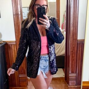 Express Black Sequin Blazer